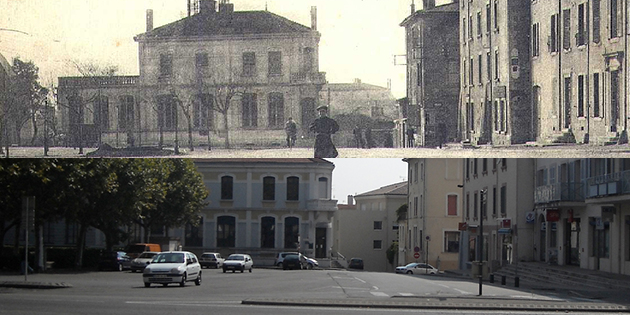 Hier et aujourd'hui : le Trésor Public (ancien Hôtel des Postes) et le Champ de Mars