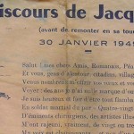 “Discours de Jacquemart avant de remonter en sa tour”, le 30 janvier 1949