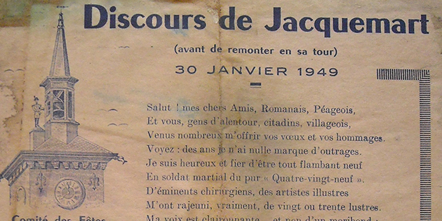 "Discours de Jacquemart avant de remonter en sa tour", le 30 janvier 1949