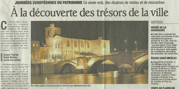 Le Dauphiné Libéré, 17 septembre 2011 : "A la découverte des trésors de la ville"