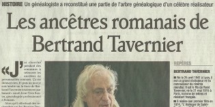 Le Dauphiné Libéré, 3 juin 2012 : “Les ancêtres romanais de Bertrand Tavernier”