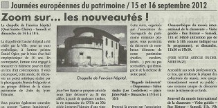 L’Impartial, 13 septembre 2012 : “Zoom sur les nouveautés !”