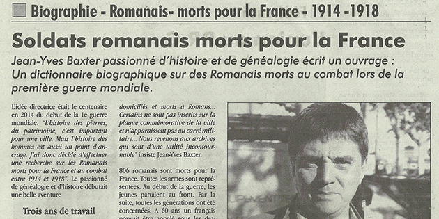 L'Impartial, 8 novembre 2012 : "Soldats romanais Morts pour la France"