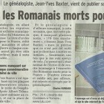 Le Dauphiné Libéré, 15 juin 2014 : “Il a recensé les romanais Morts pour la France”