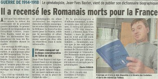 Le Dauphiné Libéré, 15 juin 2014 : “Il a recensé les romanais Morts pour la France”