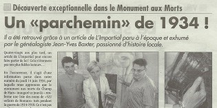 L’Impartial, 24 juillet 2014 : Un “parchemin” de 1934