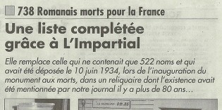 L’Impartial, 13 novembre 2014 : “Une liste complétée grâce à L’Impartial”