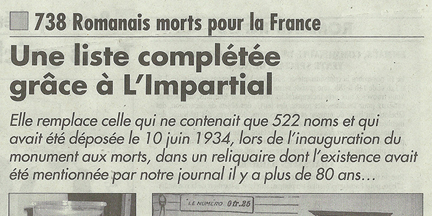 L'Impartial, 13 novembre 2014 : "Une liste complétée grâce à L'Impartial"