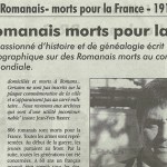 L’Impartial, 8 novembre 2012 : “Soldats romanais Morts pour la France”