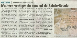 Le Dauphiné Libéré, 2 décembre 2013 : “D’autres vestiges du monastère de Sainte-Ursule”