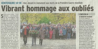 Le Dauphiné Libéré, 12 novembre 2014 : “Vibrant hommage aux oubliés”